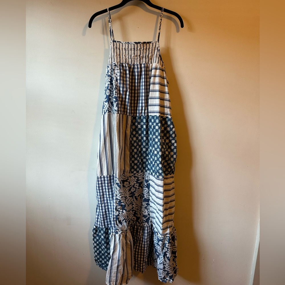 Universal Thread Cyanotype Patchwork Boho Smocked… - image 1